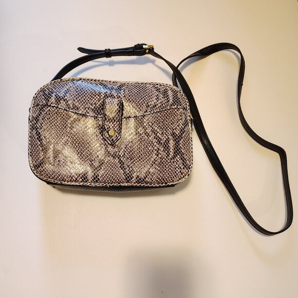 Genuine Leather Reptile Skin Print Gili Crossbody Squared Handbag Bag Purse - Picture 7 of 12